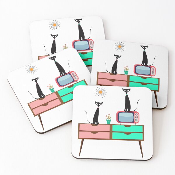 Item preview, Mid Century Kitties Perched on a Retro Telly Table designed and sold by LisWilliams.
