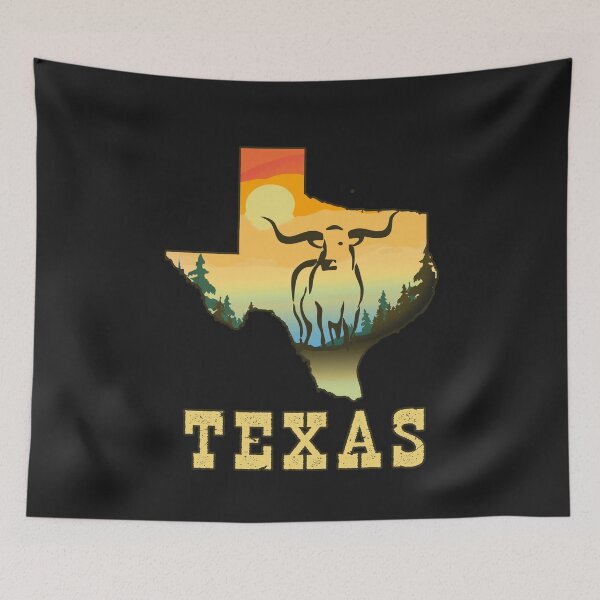 Item preview, Texas State Pride Map Long Horn Cattle Retro Sunset designed and sold by checkertonetees.