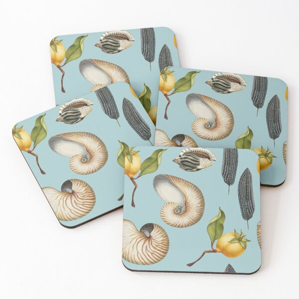 Item preview, Eggshell Blue Botanical Pattern with Nautilus Shells, Feathers, & Fruit designed and sold by Trish Dish.