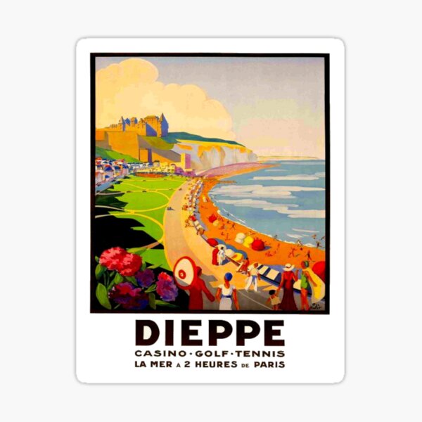 Item preview, DIEPPE FRANCE : Vintage 1930 Resort Beach Scene Advertising Print designed and sold by posterbobs.