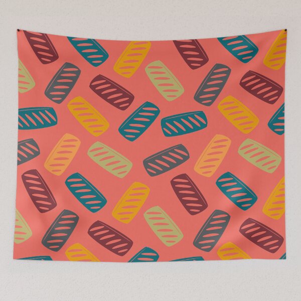 Item preview, Sausage Roll Retro British Food Pattern Multicolour Coral designed and sold by cashewdays.
