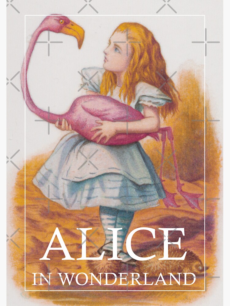"Alice in Wonderland with flamingo, cute illustration for dreamers