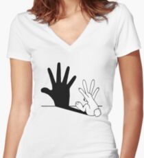 Rabbit Hand Shadow Women's Fitted V-Neck T-Shirt