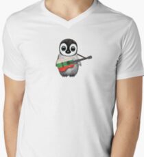 Baby Penguin Playing Bulgarian Flag Guitar Men's V-Neck T-Shirt
