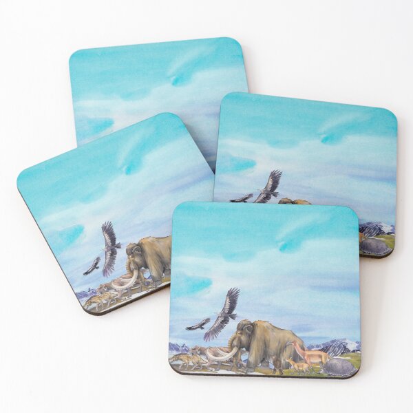 Item preview, Watercolor prehistoric animals and a caveman designed and sold by Ekaterina Glazkova.