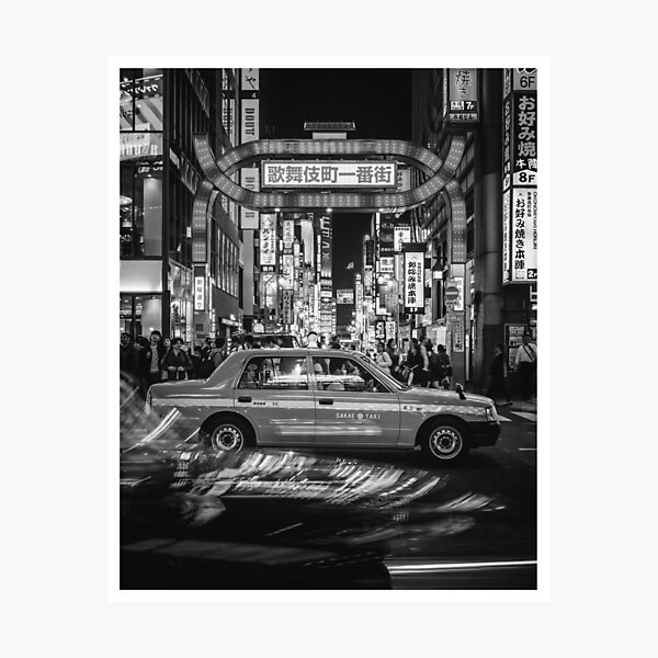 Item preview, Tokyo by Night black and white picture,  street lights, signs  designed and sold by Sintija BILIKA.