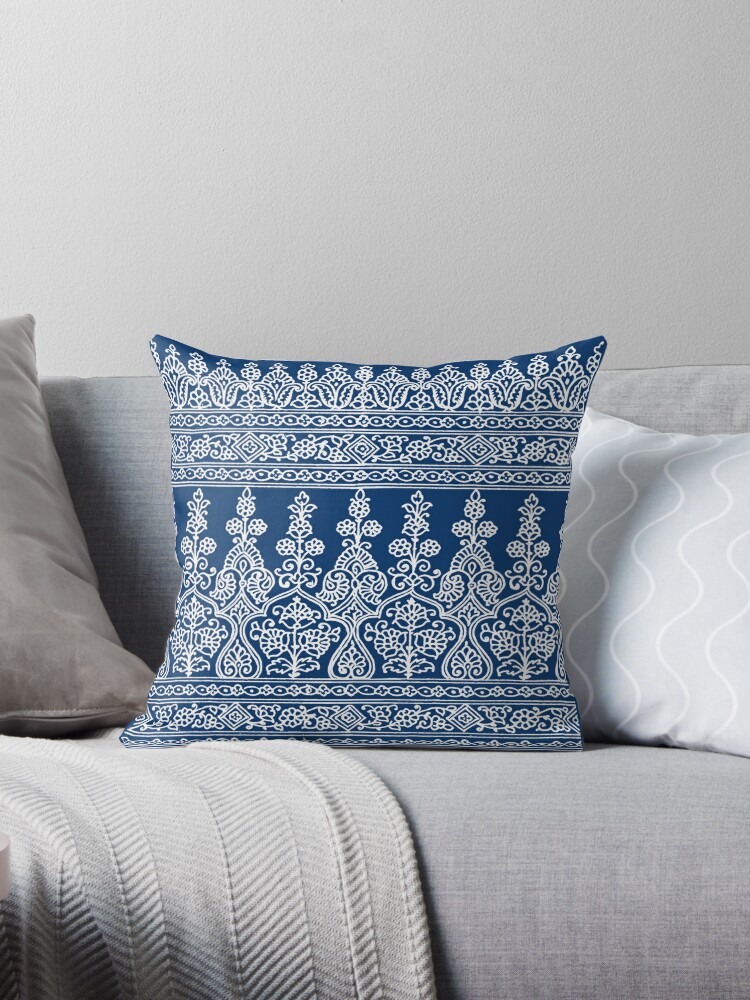 Indigo And White Paisley Pattern Throw Pillow By Greenbaby Redbubble   Throwpillow,small,750x1000 Bg,f8f8f8.u2 