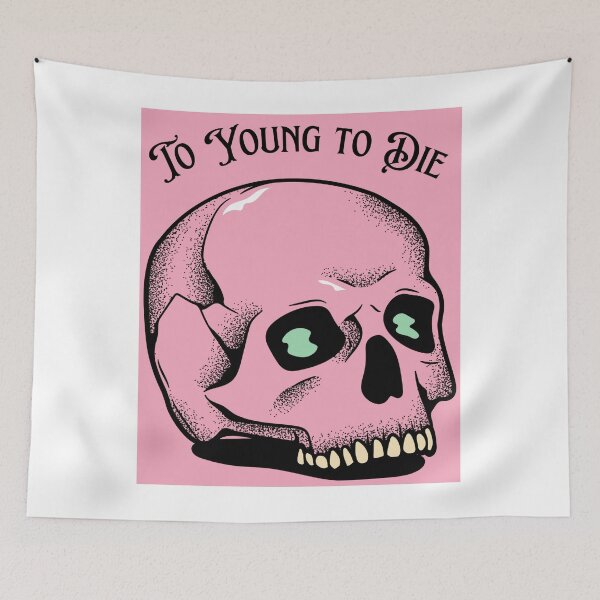 Item preview, Pink skull on the shirts with phrase to young to die designed and sold by Douaa_Print.
