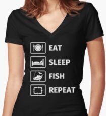 Eat, Sleep, Fish, Repeat Tailliertes T-Shirt mit V-Ausschnitt