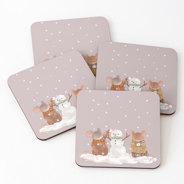 Item preview, Snowy Winter Cottagecore Mice Building a Snowman designed and sold by Jieul.