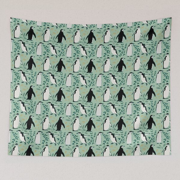Item preview, Chinstrap Penguin - Cute Green and Black Bird Illustration Pattern  designed and sold by TheRainbowRoom.