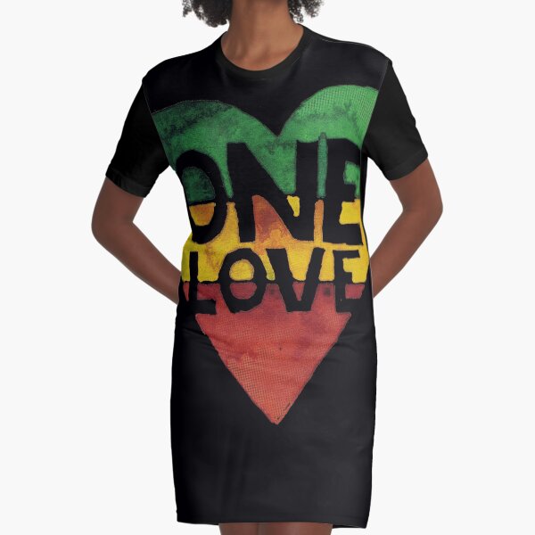 One Love Music Rasta Reggae Heart Peace Roots Graphic T-Shirt Dress