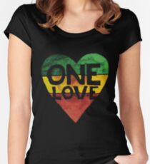 Eine Liebe Musik Rasta Reggae Herz Frieden Wurzeln Tailliertes Rundhals-Shirt
