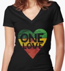 One Love Music Rasta Reggae Heart Peace Roots Women's Fitted V-Neck T-Shirt