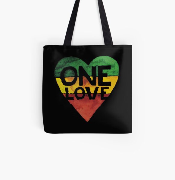 One Love Music Rasta Reggae Heart Peace Roots All Over Print Tote Bag