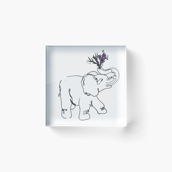 Item preview, Elephant line sketch with purple floral bouquet  designed and sold by sketchesndoodle.