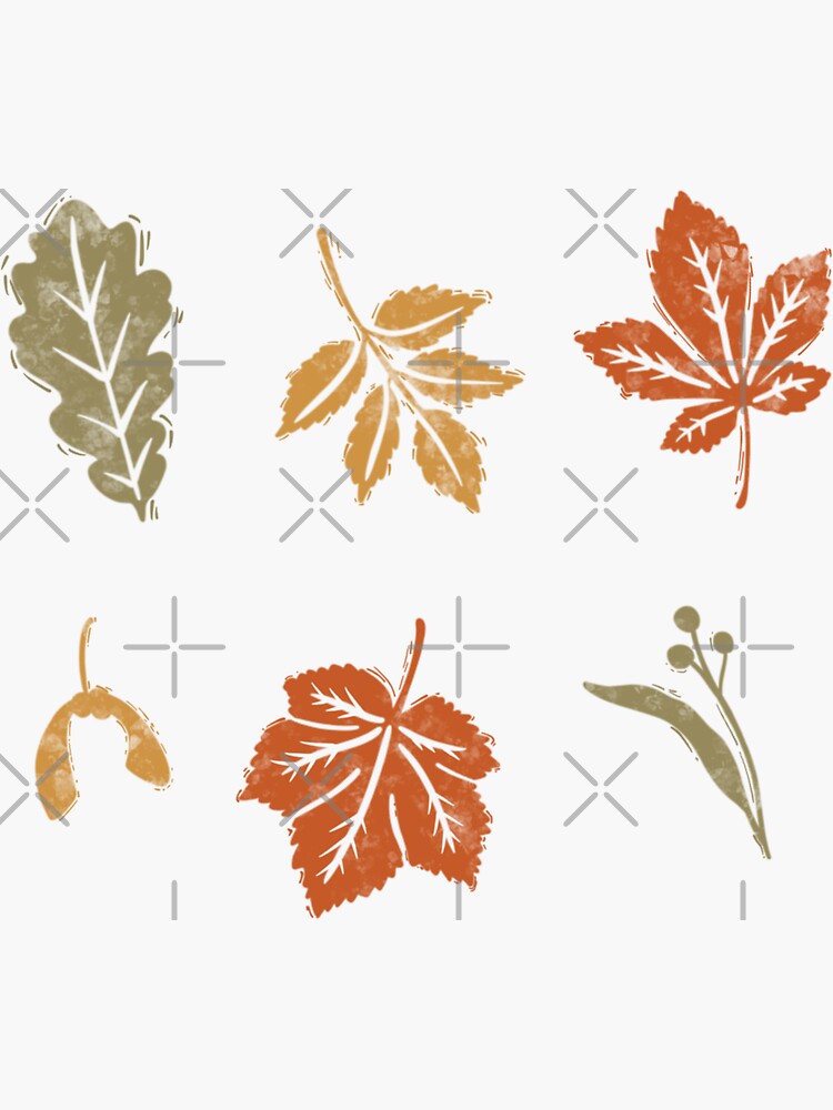 "Autumn Fall Leaves Lino Block Print Style" Sticker for Sale by