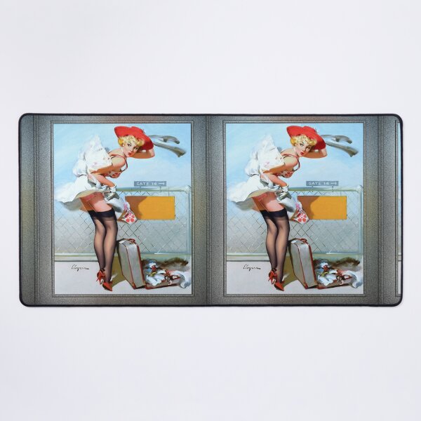 Mishap At Gate 14 by Gil Elvgren Remastered Vintage Illustration Xzendor7 Art Reproductions Desk Mat