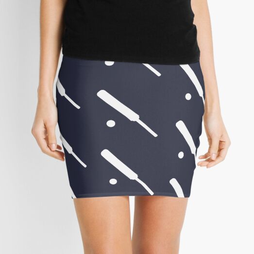 Cricket Bat and Ball in White Silhouette Mini Skirt