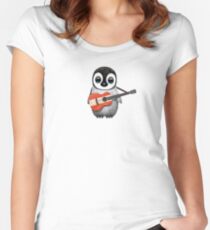 Baby Penguin Playing Austrian Flag Guitar Women's Fitted Scoop T-Shirt