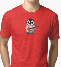 Baby Penguin Playing Japanese Flag Guitar Tri-blend T-Shirt