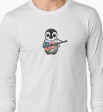 Baby Penguin Playing Malaysian Flag Guitar Long Sleeve T-Shirt