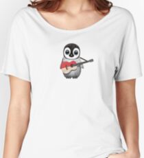 Baby Penguin Playing Monaco Flag Guitar Women's Relaxed Fit T-Shirt