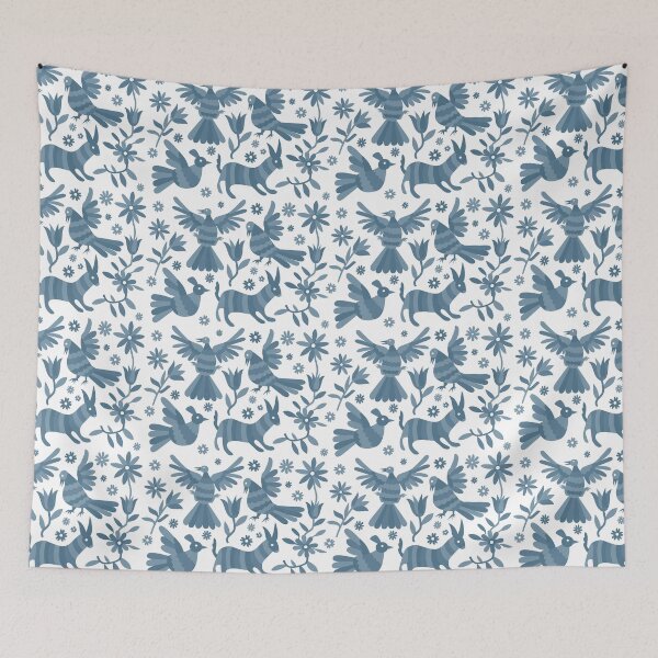 Item preview, otomi, blue otomi texture, mexican otomi, mexican art, BLUE GRAY, mexican craft, mexican folk, otomi texture, mexican pattern, flowers, birds, animals, blue designed and sold by Terevela.