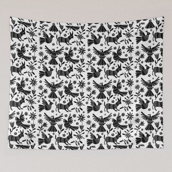 Item preview, otomi, black otomi texture, mexican otomi, mexican art, mexican craft, mexican folk, otomi texture, mexican pattern, flowers, birds, animals, black designed and sold by Terevela.