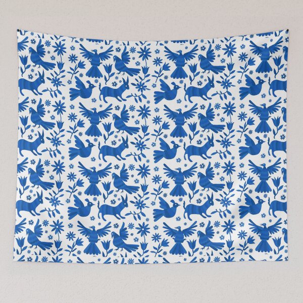 Item preview, otomi, blue otomi texture, mexican otomi, mexican art, mexican craft, mexican folk, otomi texture, mexican pattern, flowers, birds, animals, blue designed and sold by Terevela.
