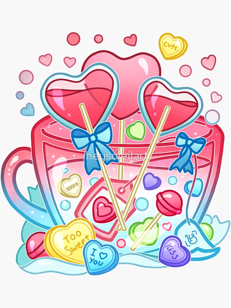 "Valentine's Day Candy Heart Teacup" Sticker for Sale by heysoleilart ...