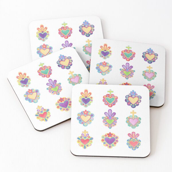 Item preview, SACRED HEARTS, WATERCOLOR HEARTS, MEXICO, mexican folk, mexican craft, mexican heart, catholic, cross, hearts, watercolor designed and sold by Terevela.