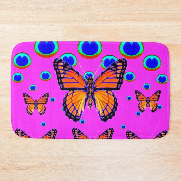Item preview, MONARCH BUTTERFLIES BLUE PEACOCK PATTERN PINK ART designed and sold by sharlesart.