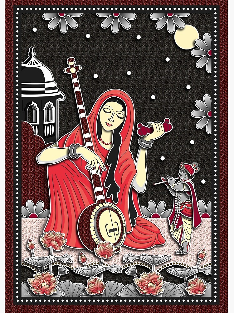 Portrayed of Krishna and Meera Bai | Pencil Color Painting by Samata Ghosh  | Exotic India Art