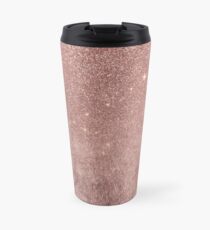 Girly Glam Pink Rose Gold Foil and Glitter Mesh Travel Mug