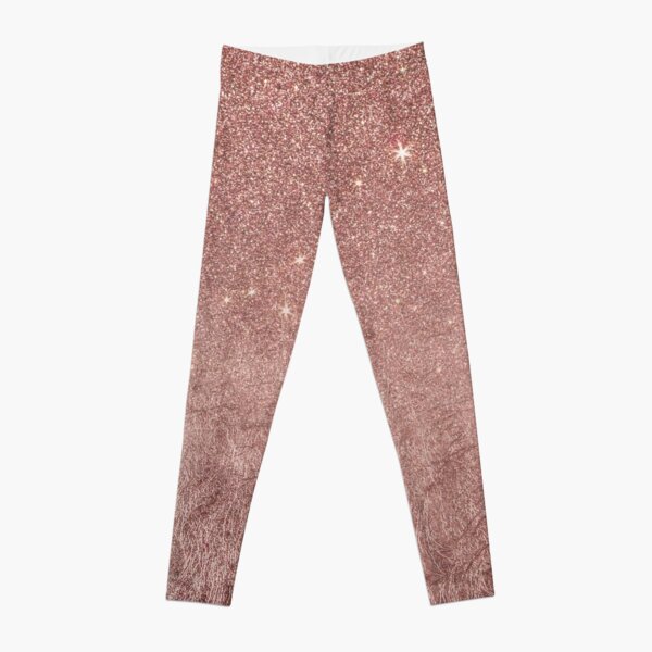 Girly Glam Pink Rose Gold Foil and Glitter Mesh Leggings