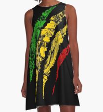 Krieger Löwe von Juda König Rasta Reggae Jamaika Wurzeln A-Linien Kleid