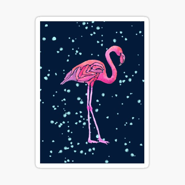 Flamingo Party on dark blue Sticker