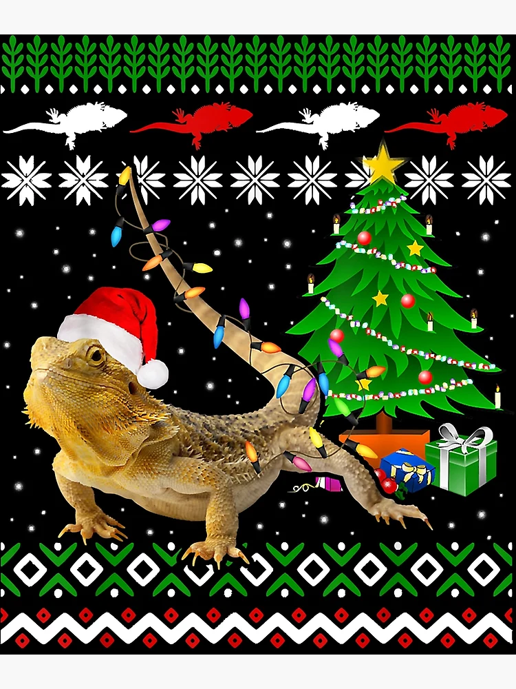 Christmas Bearded Dragon With Reindeer Antlers and Cupcake 3x4 Tank Decor  Funny Bearded Dragon Gifts Spikedays Christmas Reptile Art 