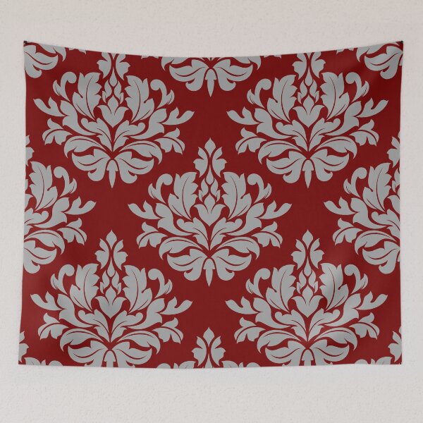 Item preview, Gray Floral Damask and red background-pattern designed and sold by jinutt.
