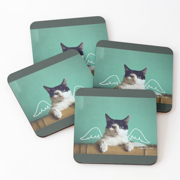 Item preview, white and black cat-I want to fly designed and sold by alinashu.