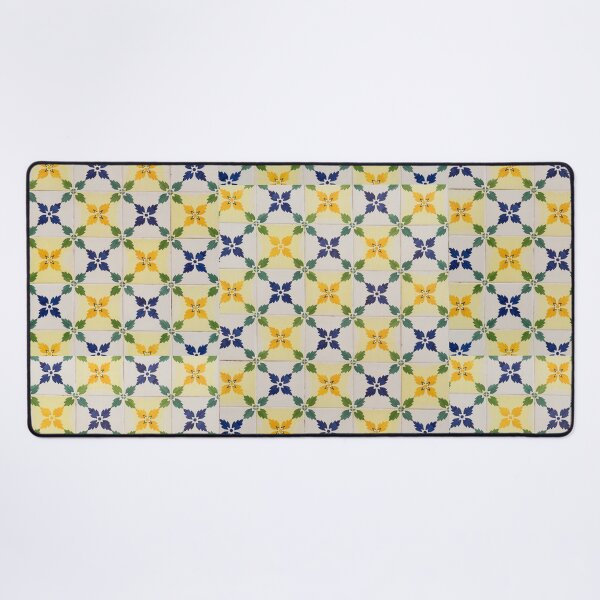 Item preview, Painted Patterns - Floral Azulejo Tiles in Green Blue and Yellow designed and sold by Georgia Mizuleva.