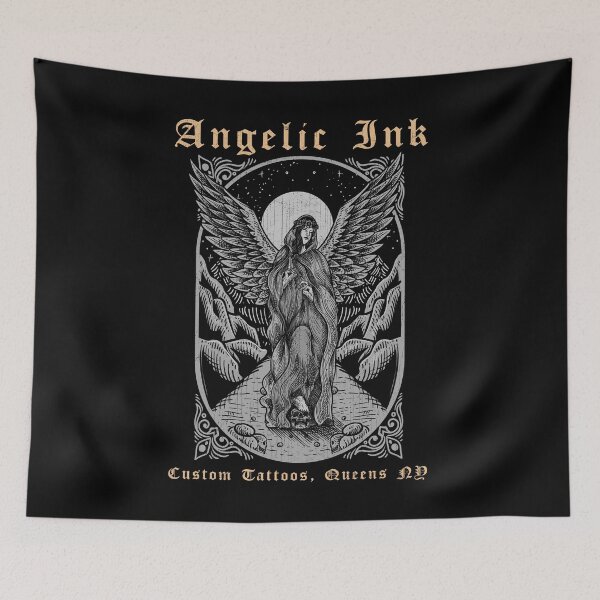 Item preview, Angelic Ink, Tattoo Studio, Queens, New York, Angel Tattoo Design, Tattoo Shirt designed and sold by Proverbial Wisdom Design.