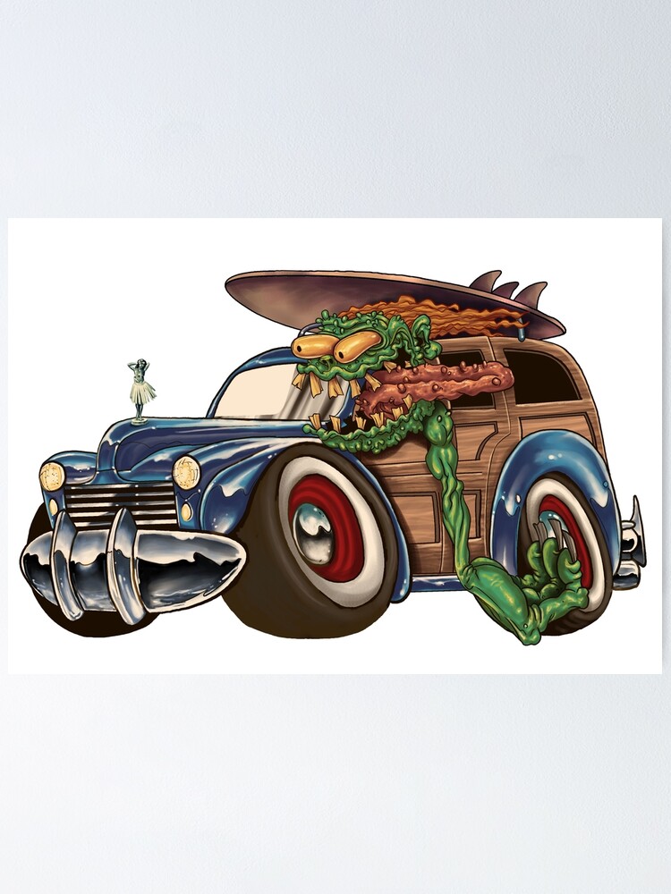 "KNUCKLE DRAGGER WOODY CAR SURF MONSTER" Poster for Sale by