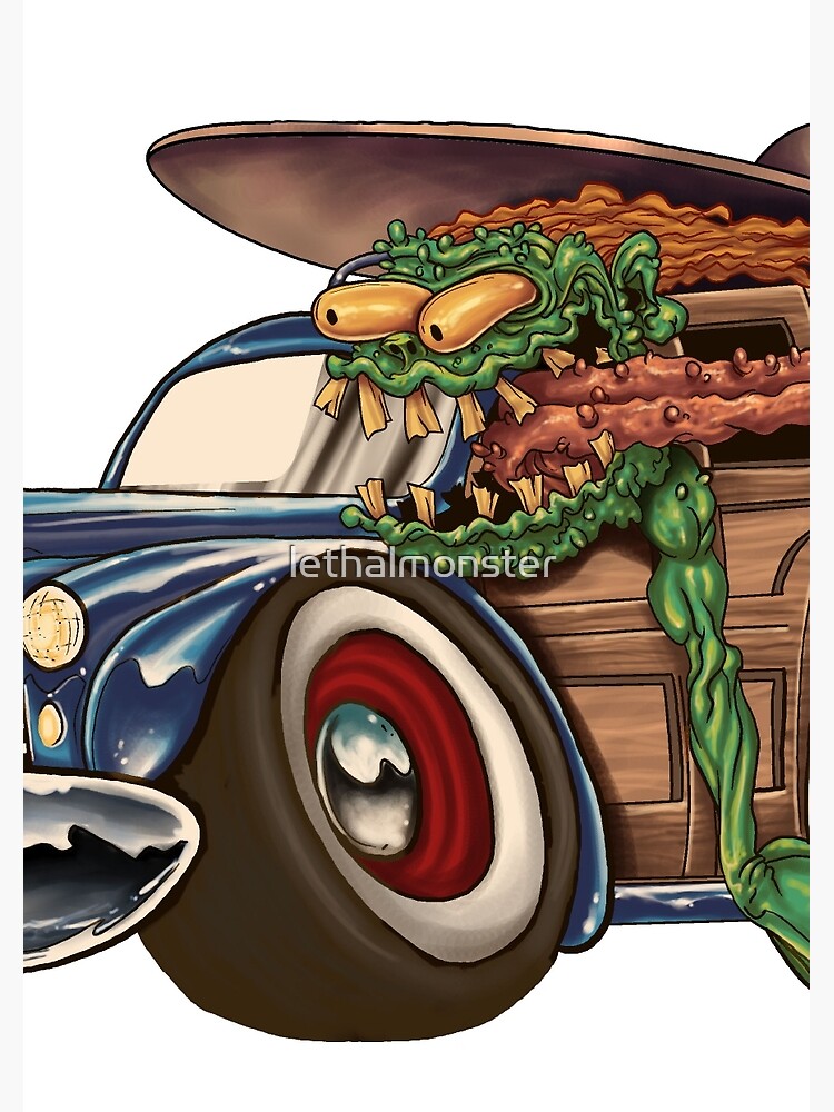 "KNUCKLE DRAGGER WOODY CAR SURF MONSTER" Spiral Notebook by