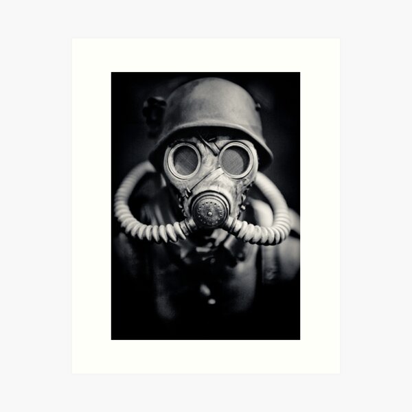 WWII German Solider in a Gas Mask Art Print