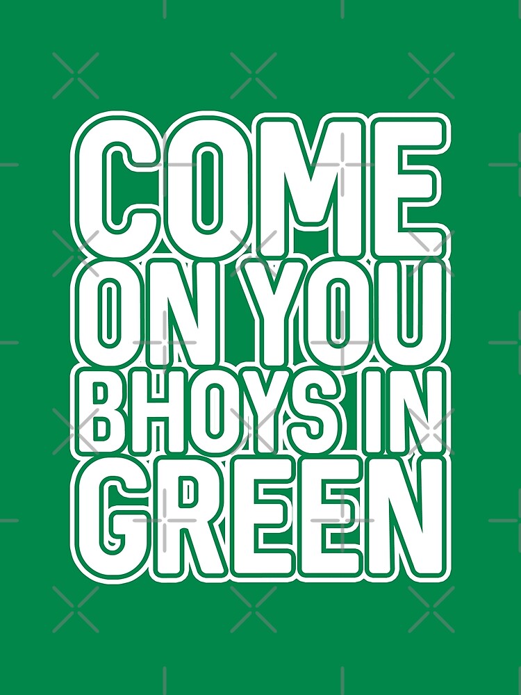 MacPean Come on You Bhoys in Green, Glasgow Celtic Football Club Green and White Block Text Design T-Shirt