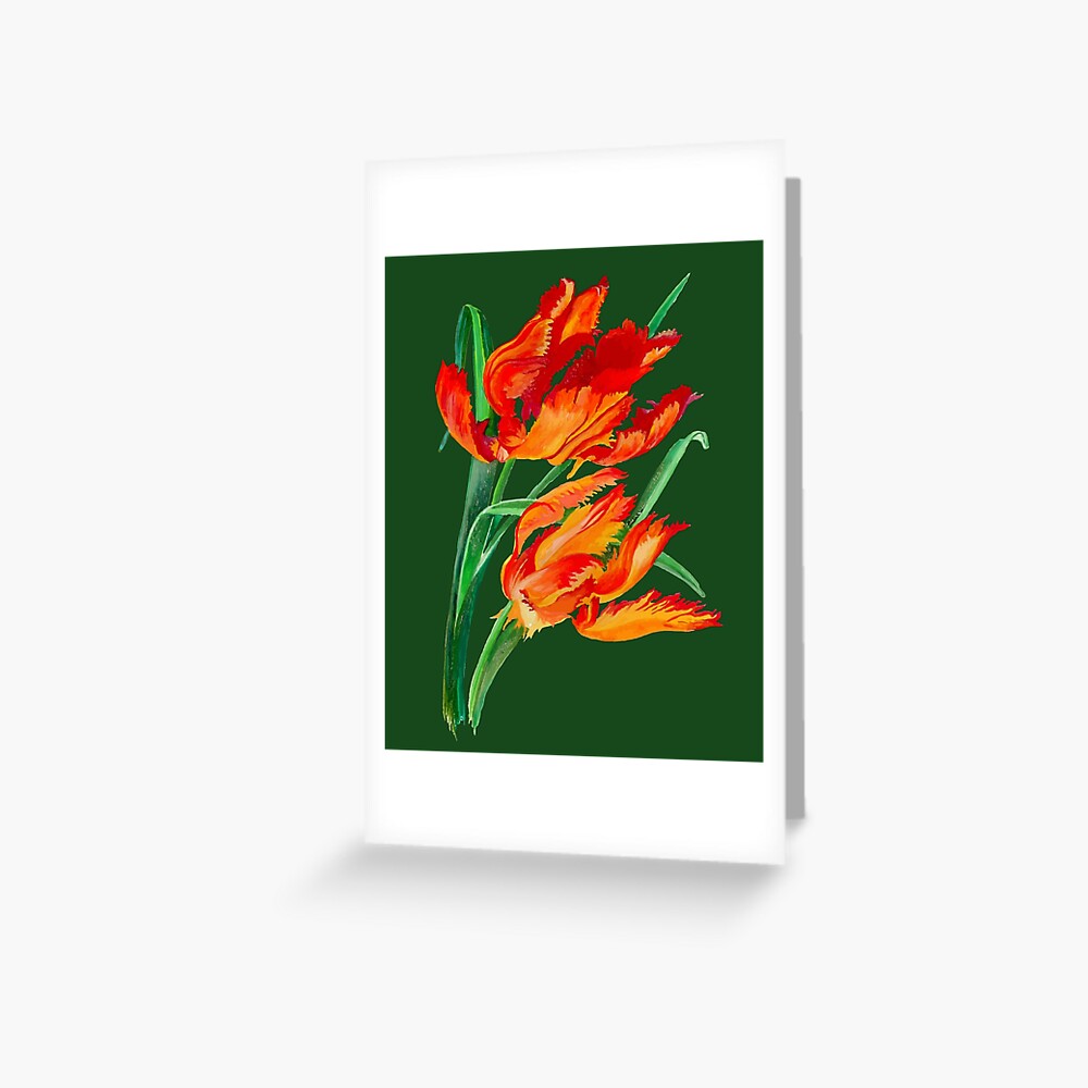 Tarjetas de felicitación «Vector Arte Botánico Tulipanes Loro Flamígero  Rojo Brillante» de taiche | Redbubble