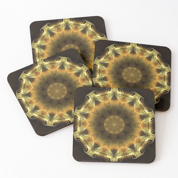Item preview, Fractal 10-point mandala in gold, brown and cream designed and sold by effervescence.