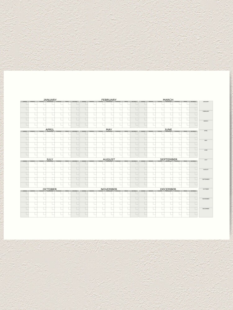 Calendrier annuel daté minimaliste à imprimer